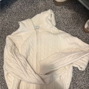 Aritizia Sunday Best Cream Cable-Knit Hooded Zip Sweater Jacket